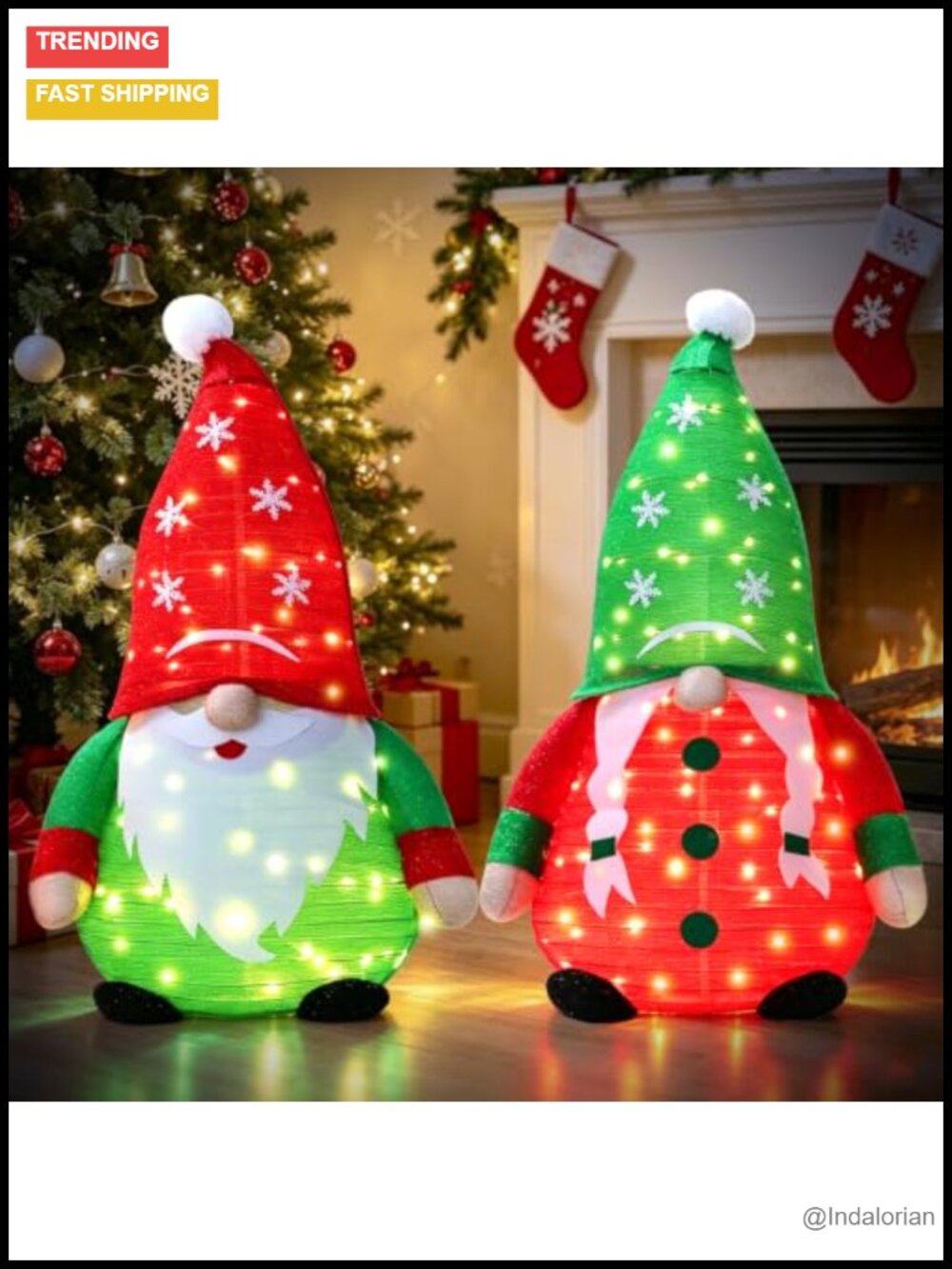 2 Pack 40in Lighted Christmas Gnomes 3D Yard Art Decor Pop-Up LED